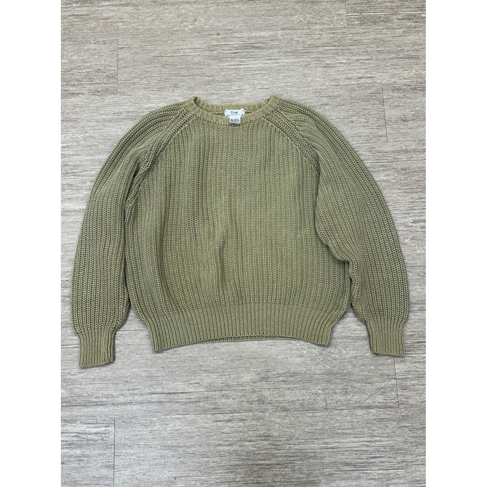 Vintage Gap Shaker Knit Sweater Olive Green Ramie Cotton Crewneck Womens Large
